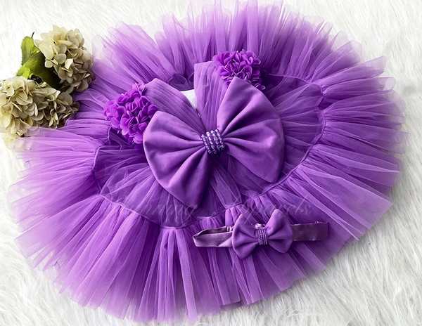 Stylish Cape Sleeves Flower Work Partywear Lavender Frock  - 3-6 Month
