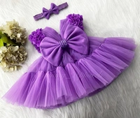 Stylish Cape Sleeves Flower Work Partywear Lavender Frock  - 3-6 Month