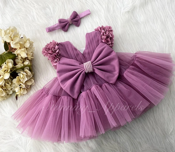 Cape Sleeves Flowerr Work Ruffled Partywear Dusty Pink Frock  - 4-5 Years