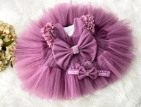 Cape Sleeves Flowerr Work Ruffled Partywear Dusty Pink Frock  - 4-5 Years