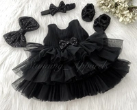 Dounble Folded Stylish Party Wear Black Frock  - 3-6 Month
