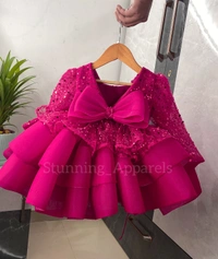 Designer Primium Partywear Magenta Frock - 2-3 Year