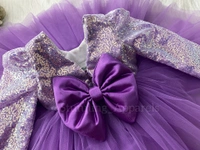 Long Sleeves , Belted Partywear Dark Lavender Dress  - 2-3 Years