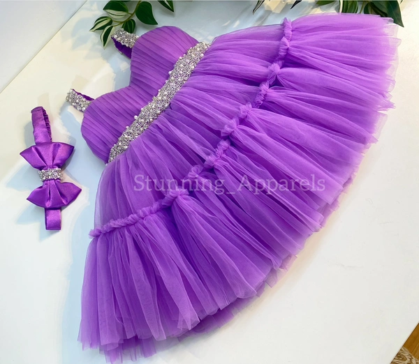 Sweetheart Necline Ruffled Party Wear Light Lavender Dress  - 2-3 Years
