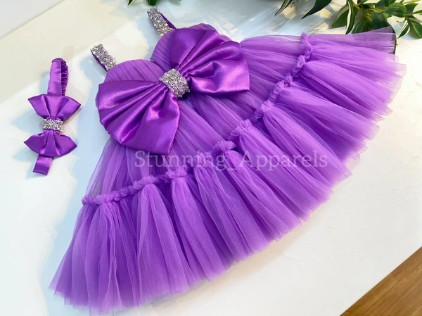 Sweetheart Necline Ruffled Party Wear Light Lavender Dress  - 0-3 Month