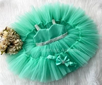 Sweetheart Necline Ruffled Party Wear Sea Green  Dress  - 0-3 Month