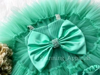 Sweetheart Necline Ruffled Party Wear Sea Green  Dress  - 0-3 Month