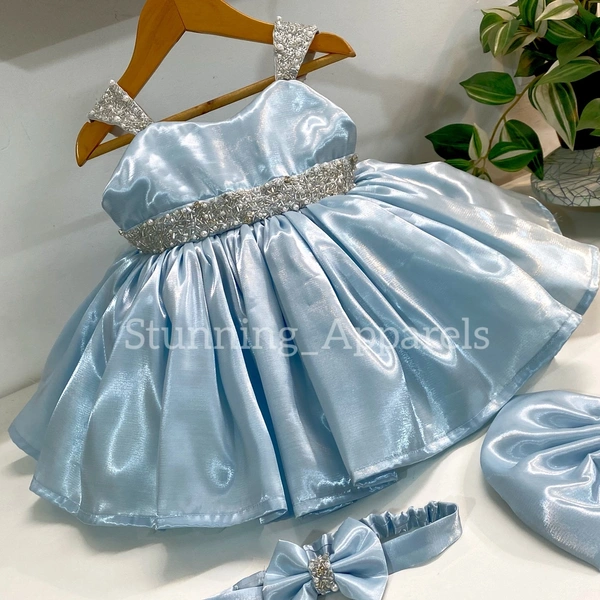 Designer Hand Work Pastel Blue Dress  - 2-3 Years