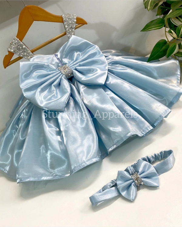 Designer Hand Work Pastel Blue Dress  - 1-2 Years