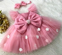 White Flower Straped Ruffled Peach Dress  - 0-3 Month