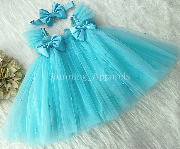 Satin How Cute Sky Blue Umbrella Dress  - 4-5 Years