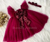 Maroon Sequins Bow Ruby Red Dress  - 6-9 Month
