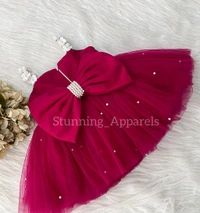 Strapped Flower Work Cute Dark Magenta Dress  - 0-3 Month