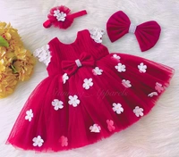 Cape Sleeves White Flower Work Magenta Pink Dress  - 0-3 Month