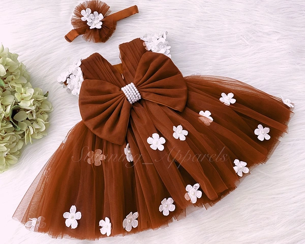 Cape Sleeves White Flower Work Iron Rust Dress - 0-3 Month