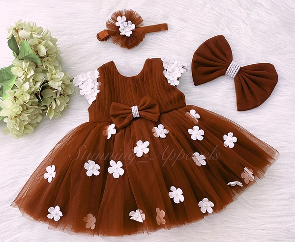 Cape Sleeves White Flower Work Iron Rust Dress - 6-9 Month