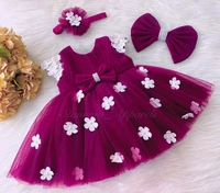 Cape Sleeves White Flower Work Rani Pink Dress  - 9-12 Month