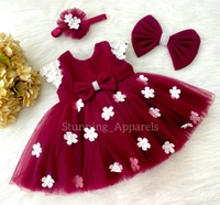 Cape Sleeves White Flowerw Ork Ruby Pink Dress  - 9-12 Month