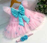 Butterfly Work Party Wear Baby Pink Dress  - 4-5 Years