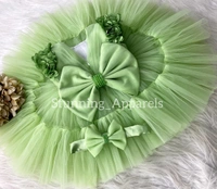 Cape Sleeves Flower Work Ruffled Pista Green Dress  - 3-6 Month