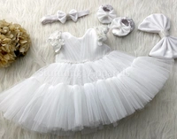 Cape Sleeves Flower Work Ruffled White Dress  - 1-2 Years