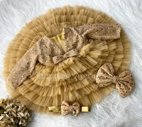Long Sleeves Beads Sequins Layered Golden Dress  - 2-3 Years