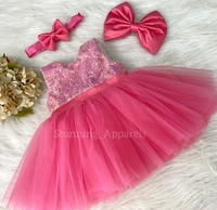 Multi Colour Sequins With Satin Bow Flemingo Pink Dress  - 0_3 Montn
