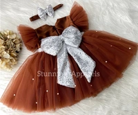 Silver Sequins Bow Iron Rust Dress  - 3-6 Month