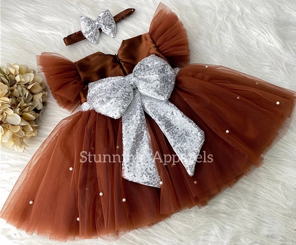 Silver Sequins Bow Iron Rust Dress  - 3-6 Month