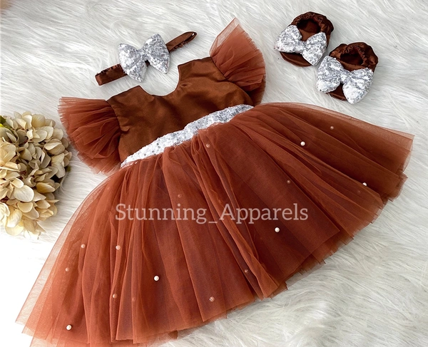 Silver Sequins Bow Iron Rust Dress  - 9-12 Month