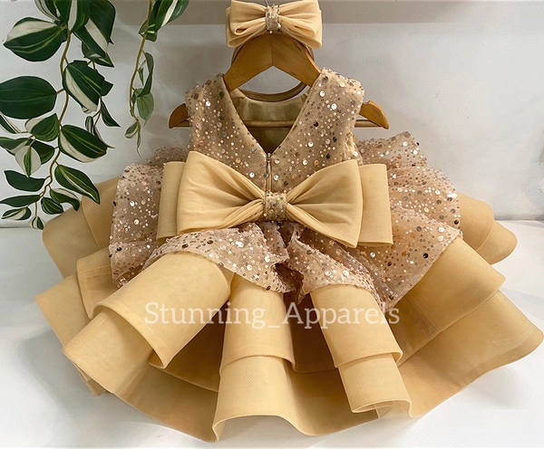 Designer Godel Beads Golden Dresss  - 9-12month