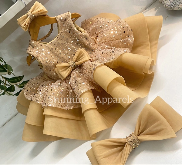 Designer Godel Beads Golden Dresss  - 9-12month