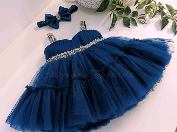 Sweetheart Neckline Hand Work Ruffled Teal Blue Dress  - 3-6 Month