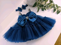 Sweetheart Neckline Hand Work Ruffled Teal Blue Dress  - 6-9month