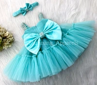 Sweetheart Neckline Hand Work Strapped Sky Blue Dress  - 9-12 Month