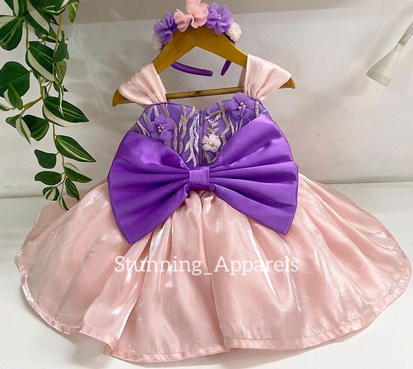 Gorgeous Flower Work Peach And Lavender Combination JDress - 3-6 Month