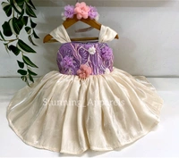 Gorgeous Flower Work Lilac And Cream Combination Dress - 6-9 Month