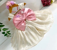 Gorgeous Flower Work Peach And Cream Combination Dress - 2-3 Years