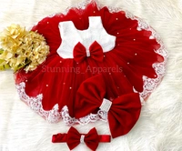Bottom White Lace Work Red Dress  - 9-12 Month