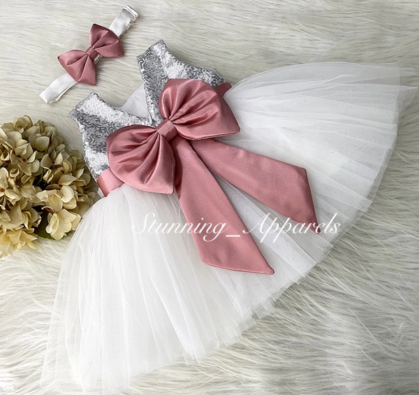 We Satin Bow White Dress  - 3-4 Years