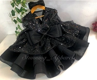 Designer Long Sleeves Beads Sequin Black Dress  - 3-4 Years