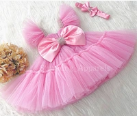 Sweetheart Neckline Hand Work Ruffled Sleeves Dark Baby Pink Dress  - 3-4 Years