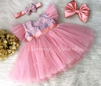 Stylish Satin Bow Party Wear Peach Dress  - 3-4 Years