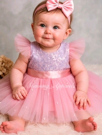 Stylish Satin Bow Party Wear Peach Dress  - 4-5 Years