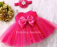 Waistline White Flower Work Magenta Pink Dress  - 2-3years