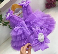 Shoulder Flower Work Layered Light Lavender Dress  - 9-12 Month