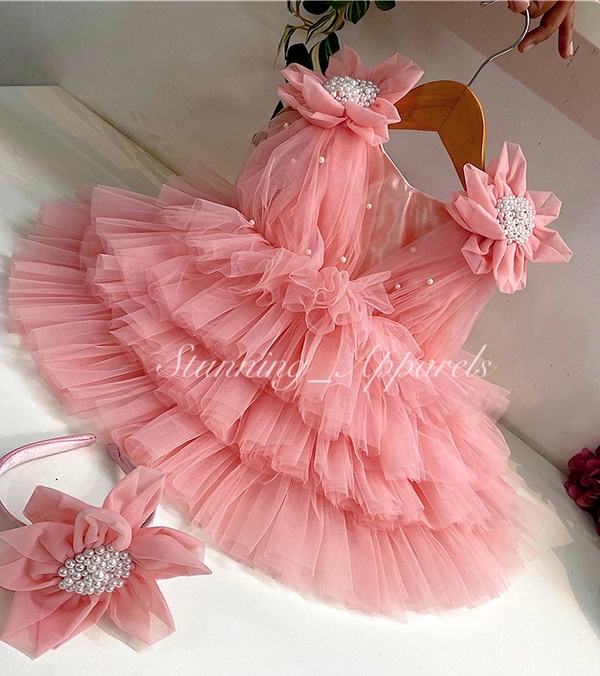 Shoulder Flower Work Layered Prach Dress  - 9-12 Month