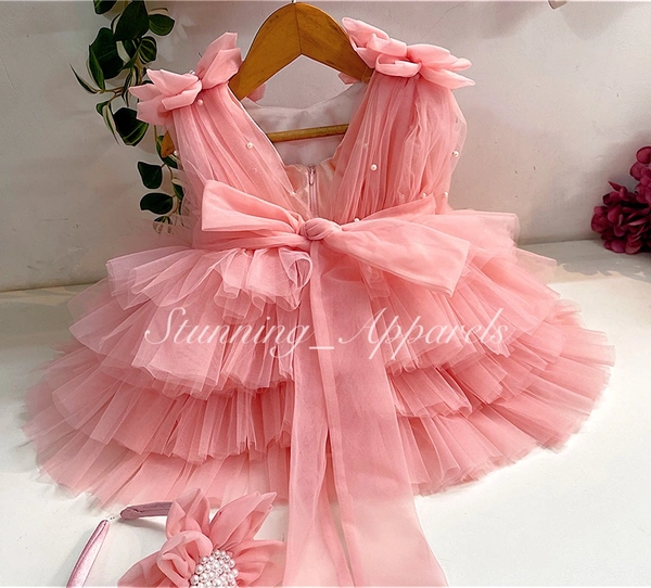 Shoulder Flower Work Layered Prach Dress  - 2-3 Years