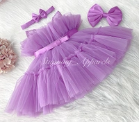 Satin Bow Ruffled Light Lavender Dress  - 6-9 Month