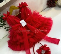 Shoulder Flower Work Layered Red Dress  - 9-12month